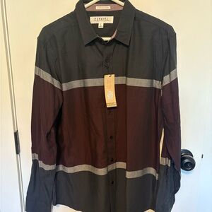 NWT Wsetern Vibe Ezekiel Men's Black and Dark Brown Button Down Shirt